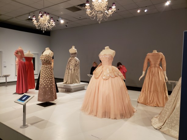 A photo of some of the dresses at the Christian Dior Exhbit.