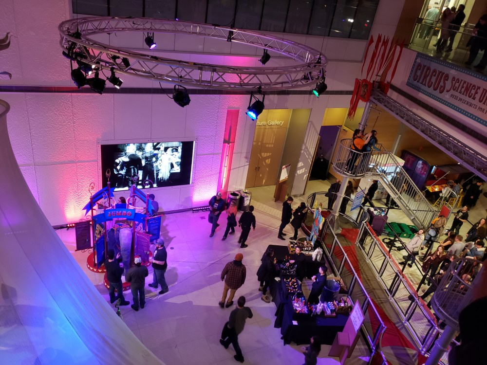 A photo of the TELUS Spark Centre's atrium from the second floor.